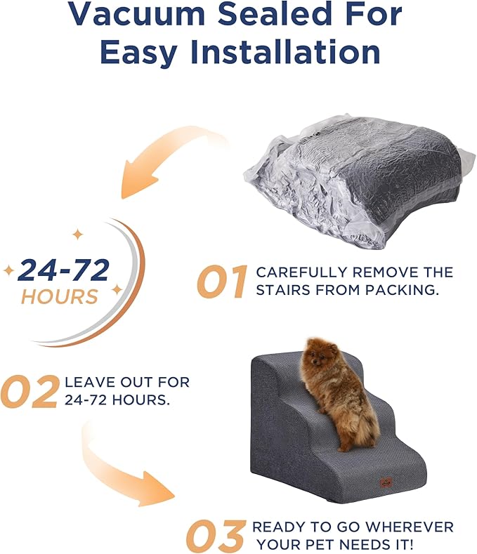 Gray Curved Dog Stairs Ramp for High Beds 22.8" H, 4-Step Dog Steps for Small Dogs and Cats, Pet Stairs for High Bed Climbing, Non-Slip Balanced Pet Step