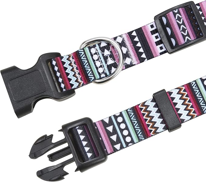 Dog Collar with Bohemia Floral Tribal Geometric Patterns - Soft Ethnic Style Collar Adjustable for Small Medium Large Dogs（Bohemian Purple,L）