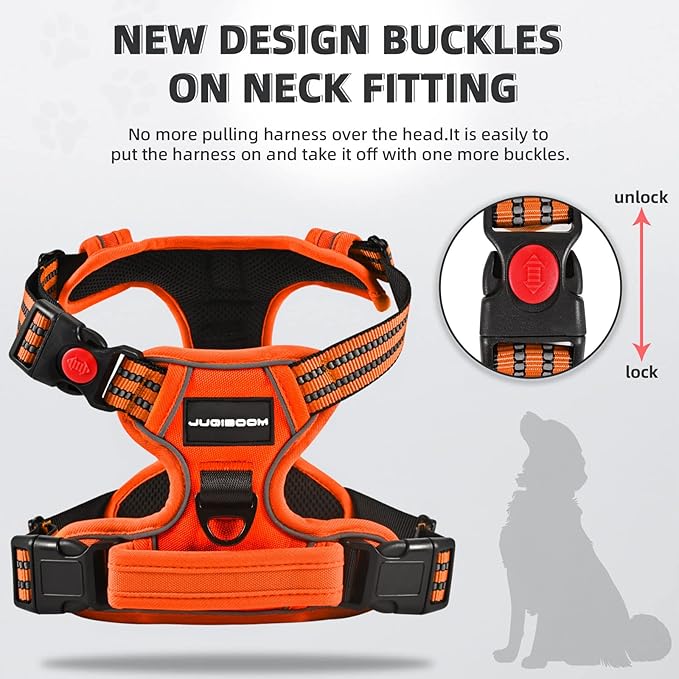 No Pull Dog Harness with A Free Heavy Duty 5ft Dog Leash, Adjustable Soft Padded Dog Vest, Reflective No-Choke Pet Oxford Vest with Easy Control Handle for Small and Large Dogs (Orange, X-Large)