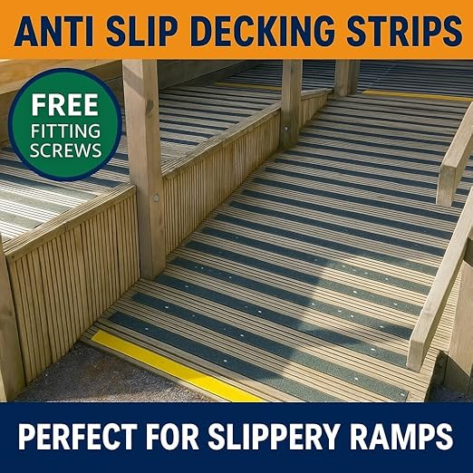 Anti-Slip Decking Strips - Pack of 5 (16" x 2") Heavy Duty GRP Non-Slip Treads for Outdoor Steps, Ramps & Decks - Weatherproof, Easy to Install, Long Lasting Safety Grip (Black)