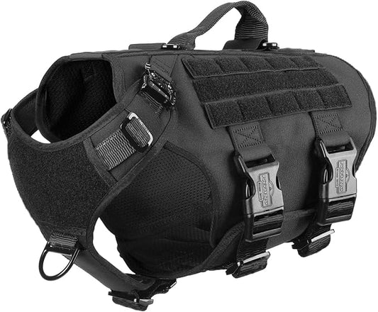 ICEFANG GN3 Tactical Dog Harness with 6X Buckle,Dog Molle Vest with Handle,3/4 Body Coverage,Hook and Loop Panel for ID Patch,No Pulling Front Clip (M (25"-31" Girth), Black)