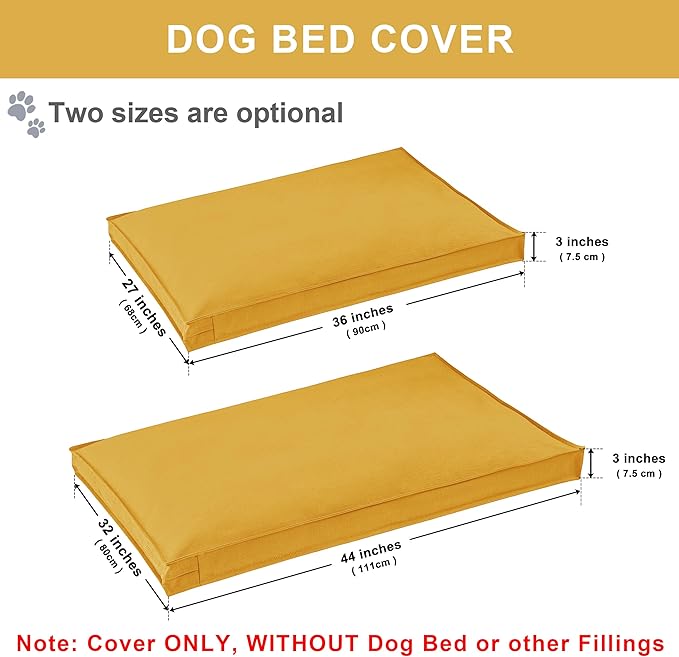 Dog Bed Covers Replacement Washable, Waterproof Dog Bed Cover with Zipper, 36Lx27Wx3H inch Durable Oxford Pet Bed Cover for Outdoor/Indoor Use, Cover Only, Yellow
