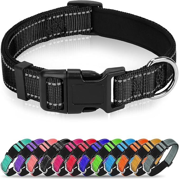 Reflective Dog Collar for Small Dogs, Soft Neoprene Padded with Quick Release Buckle, Adjustable Nylon Pet Collar for Walking,Black,S