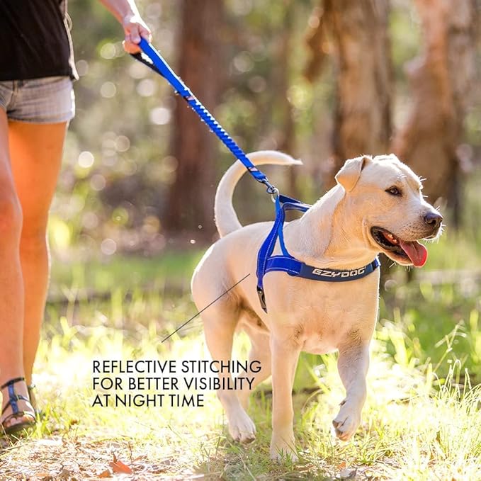 EzyDog Quick Fit Dog Harness ??No Pull Harness for Training, Everyday Walking, and Easy Control - Adjustable Fit, Reflective, and Padded (X-Small, Denim)