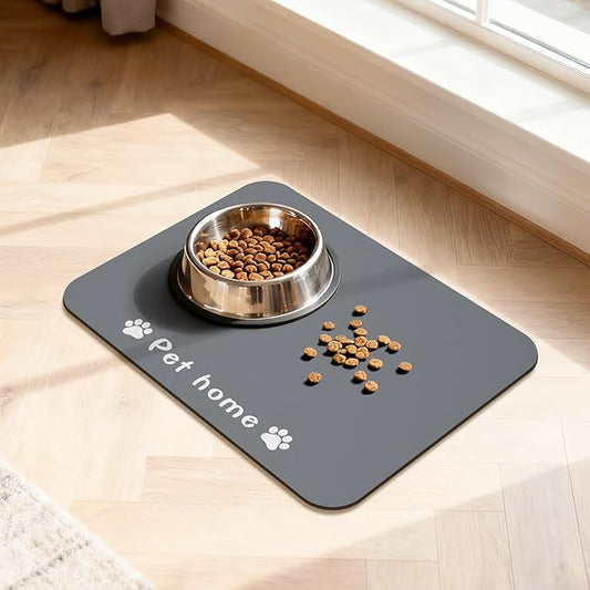 Dog Food Mat, Diatom Ooze Cat Water Mats Non Slip for Floors Waterproof and Water Absorption, Easy to Clean-Paw (12" H*15.5" L)