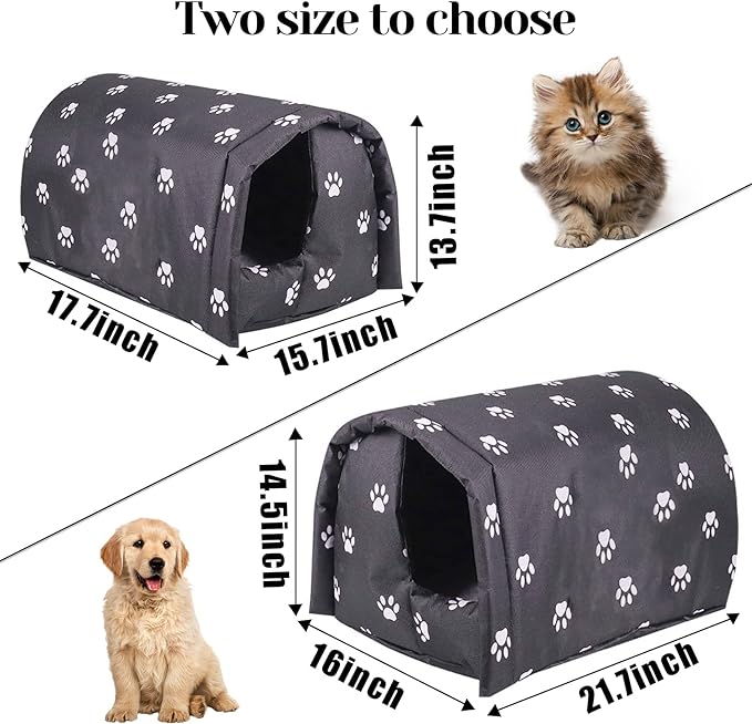 Fhiny Stray Cats Shelter, Waterproof Outdoor Cat House Foldable Warm Pet Cave for Winter Wild Animal Tent Bed Anti-Slip Kitten Cave for Feral Cat Dog Puppy Weatherproof Black (L:21.7"×16"×14.5")