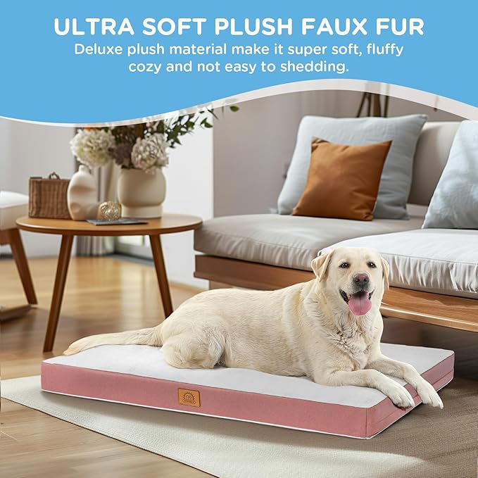 Sunheir Washable Large Dog Bed Covers Soft Plush Replacement, Waterproof Dog Bed Liner, Pet Bed Cover with Zipper 36x27x3 Inches, Pink, Cover Only