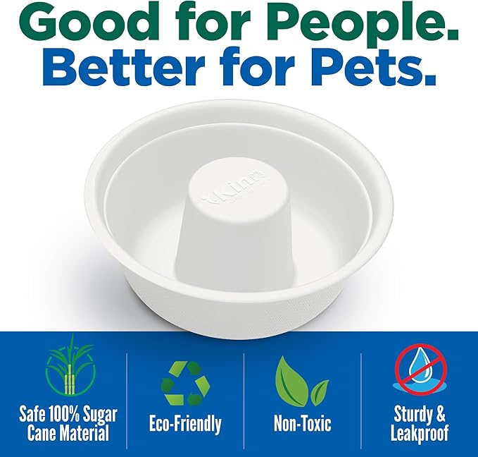 Kinn Slow Feeder Dog Bowl, Disposable Pet Food Dish to Slow Down Eating Dogs, Frame Refills, for Travel, Boarding, or Crate, Compostable Pet Travel Bowl, No Plastic, Leakproof, 4 Cups (12 Count)