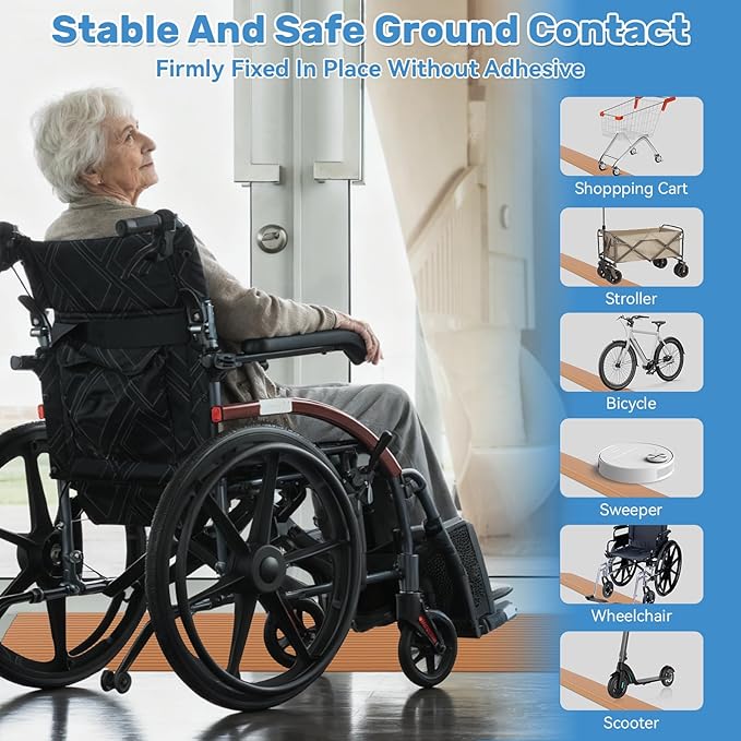 Threshold Ramps for Doorways Self-Adhesive 80'' L Floor Transition Strips 4/5" Rise Ramps for Wheelchairs for Home, Door Threshold for Home Steps (Brown)