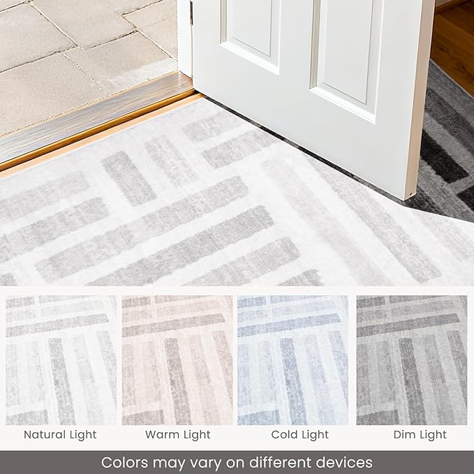 Washable Area Rugs,2x6ft Soft Rug for Living Room and Bedroom Vintage Striped Rug Stain Resistant with Non Slip Backing Geometric Checkered Foldable Print Mat for Home Decor