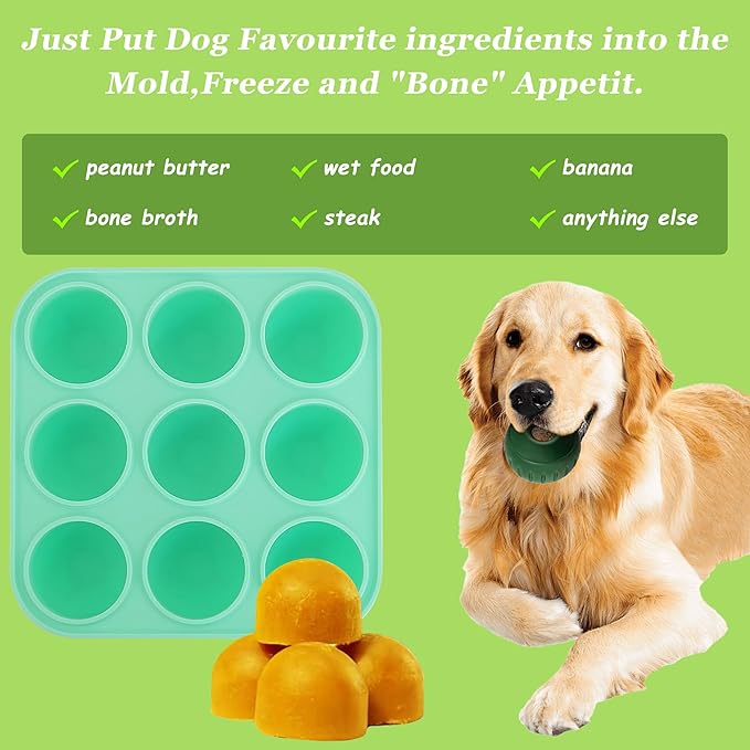 9Cavities Silicone Dog Treat Mold for Woof Pupsicle & Power Chewer Pupsicle, Frozen Dog Treat Molds for Making Refill Treats 10-25lbs (Small)