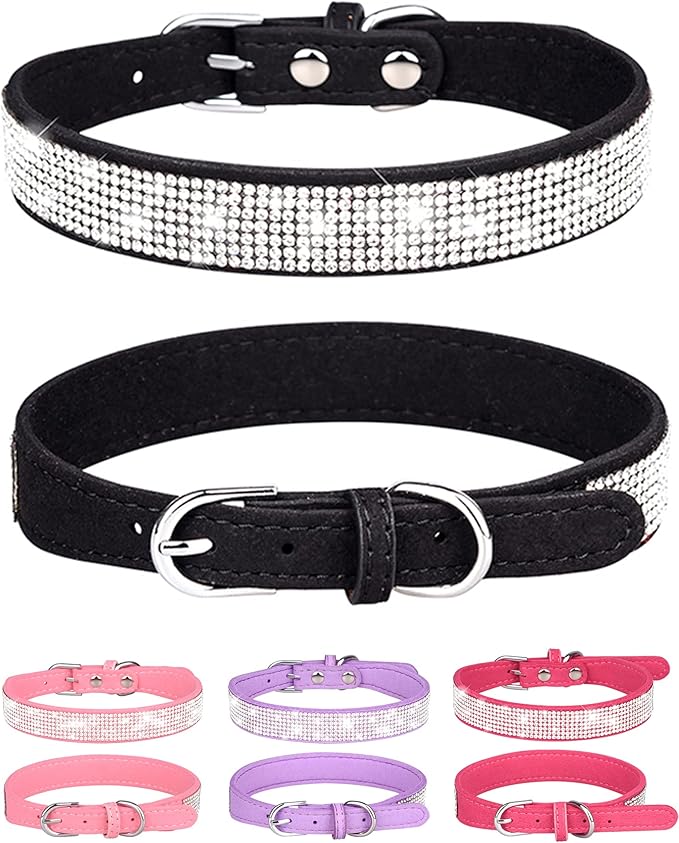 Bling Dog Collar for Small Medium Large Dogs, Rhinestone Dog Collars for Girl and boy Dog, Diamond Puppy Collars, Adjustable Leather Suede SOFE Cat Collar (XS(8.2"-10.6"/21CM-27CM), Black1)