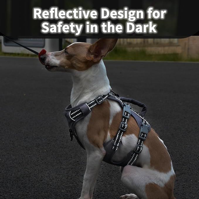 Huntboo Reflective Dog Harness with Handle, Escape Proof, No Slip, Breathable, Lightweight, Adjustable Lift Harness for Small, Medium, and Large Dogs Walking, Training, and Running Gear(Black,L)