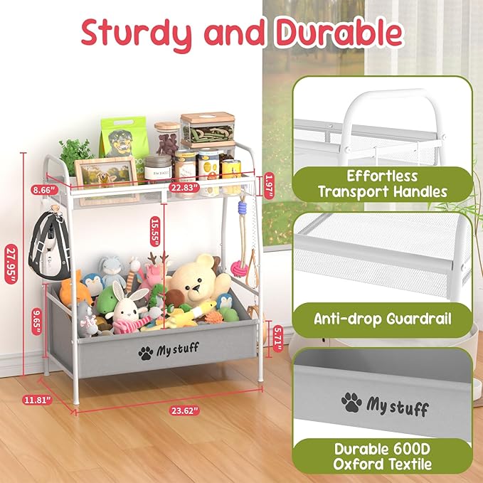 Large Dog Toy basket, Toy Box for Dogs, Pet Toys Bin Dog Metal Wire Basket for Toys, Food Storage, Storage Organizer Chest Storage, Toy Box for Living Room Area (White)