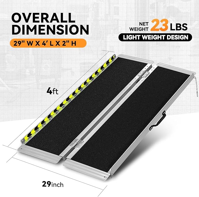 Auto Dynasty Wheelchair Ramp 4FT, Portable Folding Aluminum Wheel Chair Threshold Ramps for Home Steps Doorways, 800Lbs Capacity, 29Inch Width, Metallic/Black
