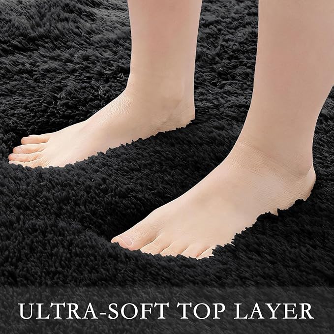6x9 Area Rug for Living Room, Modern Black Shag Shaggy Plush Carpet Washable Non-Slip Large Rug Super Soft Indoor Fuzzy Fluffy Carpet for Bedroom Home Aesthetic Decor