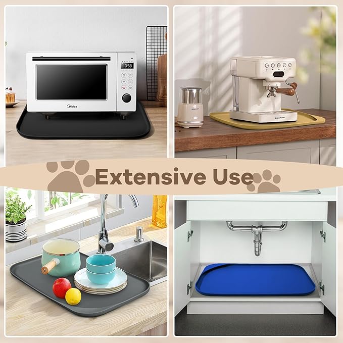 Silicone Pet Food Mat with Raised Edge for Food and Water Bowl, Dog Feeding Mats, Cat Food Trays for Floor Waterproof, Rubber Tray for Dogs and Cats, 17 x 12 x 0.7 Dark Brown