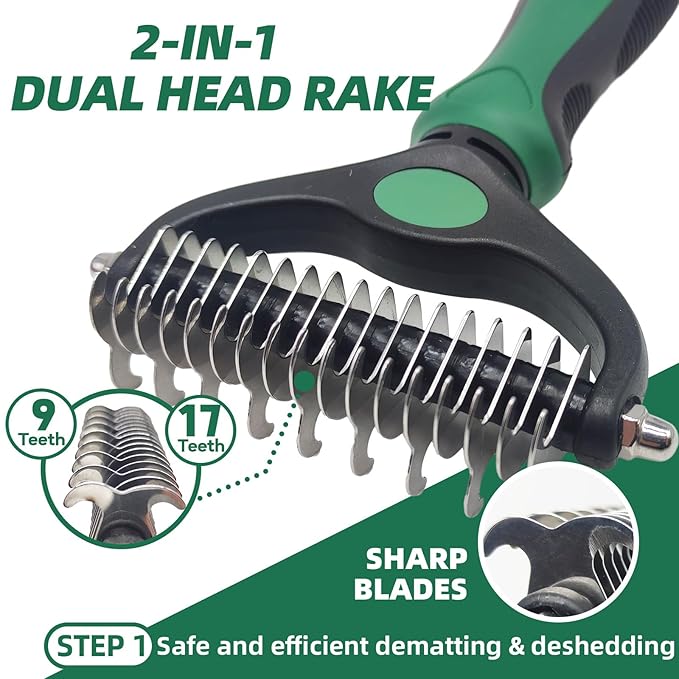 Pet Grooming Kit - 7 PCS Green Deshedding Brush Set with Undercoat Rake, Slicker Brush, Bath Brush & Nail Clipper for Short & Long-Haired Dogs and Cats