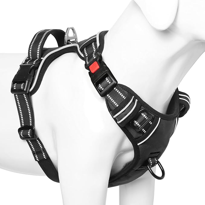 Timos Dog Harness, No-Pull Pet Harness with 2 Leash Clips, 3 Snap Buckles Adjustable Soft Padded Dog Vest, Reflective No-Choke Pet Oxford Vest with Easy Control Handle for Small Medium Large Dogs