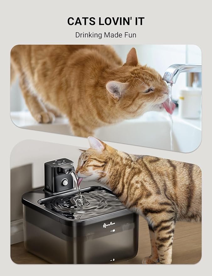DownyPaws Battery Operated Cat Water Fountain, 84oz/2.5L Fursink Wireless Cat Waterer Fountain with Motion Sensor, BPA-Free, Black with 6 Filters