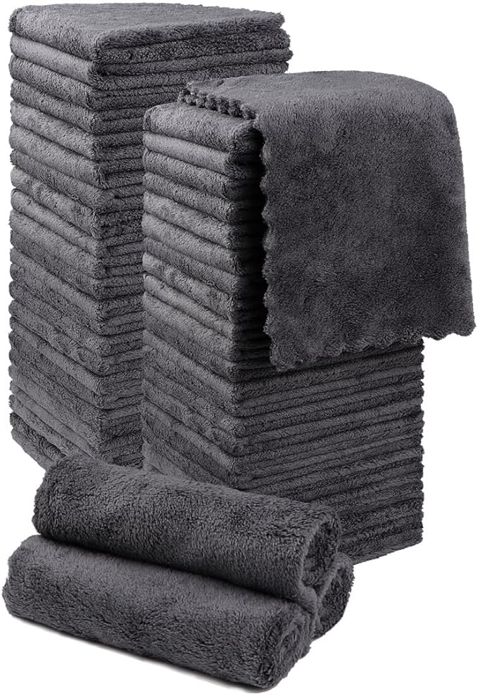 Orighty Washcloths 48 Pack, Ultra Soft Face Cloths 12 x 12 inch, Absorbent & Quick Drying Coral Velvet Washcloth Bulk, Multi-Purpose Face Cloth for Household, Cleansing and Sport (Grey)
