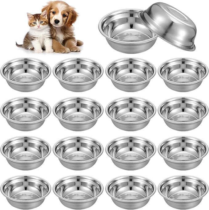 16 Pcs Stainless Steel Dog Bowls, Pets Bowl Metal Dog Cat Food Water Bowl, Replacement Basic Dog Bowls Water Bowls Set, Travel Kennel Food Dish Bowls for Small Medium Large Dogs, Dishwasher Safe
