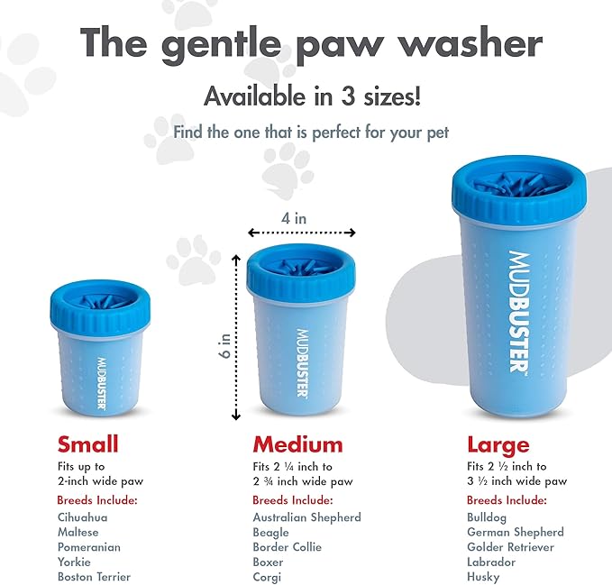 Dexas MudBuster Portable Dog Paw Washer/Paw Cleaner, Medium, Pro Blue