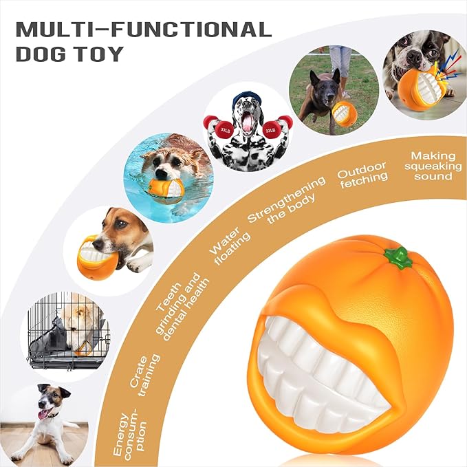 Large Size Orange Squeaky Dog Toy for Medium/Large Dogs Breed Aggressive Chewers Durable Bouncy Squeak Ball