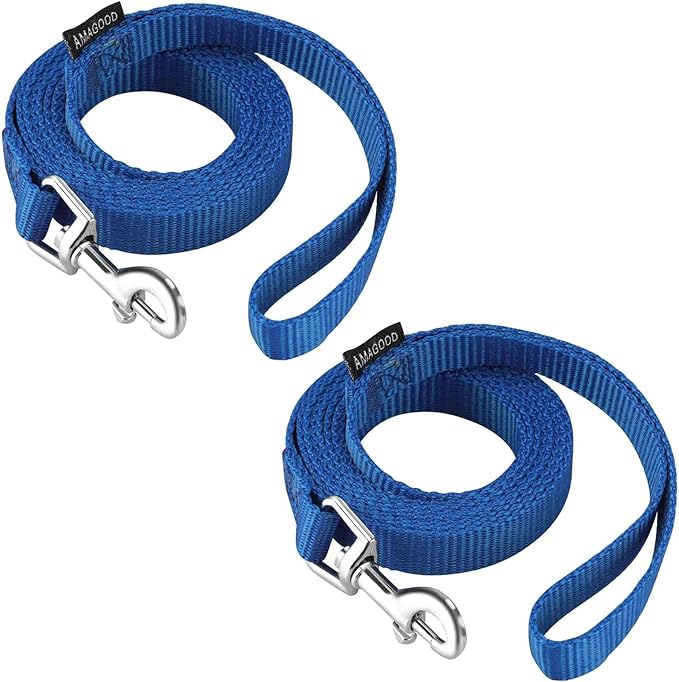AMAGOOD 6 FT Puppy/Dog Leashes, Strong Traditional Style Leash with Easy to Use Collar Hook,Dog Lead Great for Small or Cats(5/8" x 6 ft,Blue(Pack of 2))