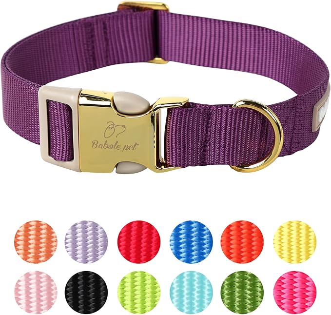 Nylon Dog Collar - Adjustable Deep Purple Soft Webbing Dog Collars for Small Medium Large Dogs Boy Girl Puppy Collar with Safety Metal Buckle XS
