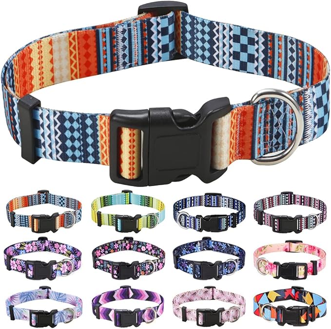 Dog Collar with Bohemia Floral Tribal Geometric Patterns - Soft Ethnic Style Collar Adjustable for Small Medium Large Dogs (Bohemian Orange,XS)