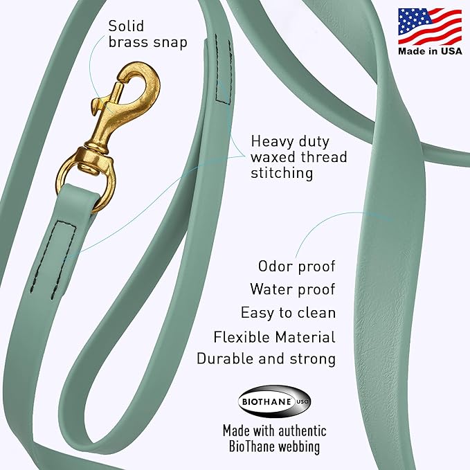 Viper Biothane K9 Working Dog Leash Waterproof Lead for Tracking Training Schutzhund Odor-Proof Long Line with Solid Brass Snap for Puppy Medium and Large Dogs, 10ft Sage Green