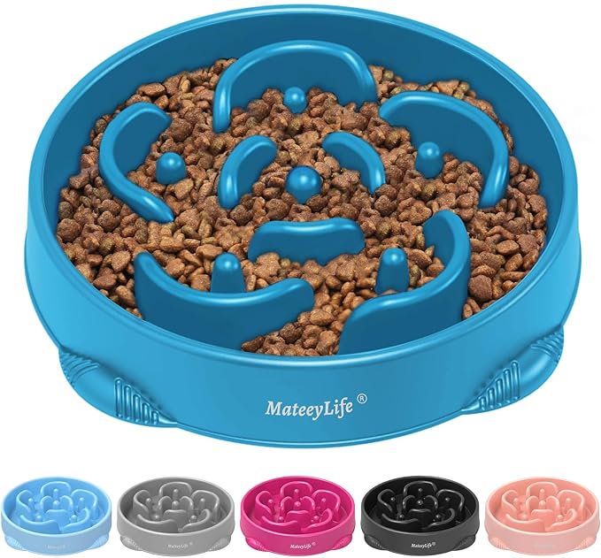 MateeyLife Large Slow Feeder Dog Bowls, Anti-Choking Puzzle Dog Food Bowls, Anti-Slip Interactive Feeding Slow Down Eating, Bloat Stop Maze Dishes for Large Breeds 4 Cups DarkBlue