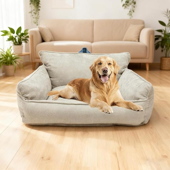 Orthopedic Dog Bed with Memory Foam, Washable Plush Pet Bed for Small, Medium & Large Dogs, Cozy Bolster Crate Dog Bed for Joint Support & Comfort. (Light Grey)
