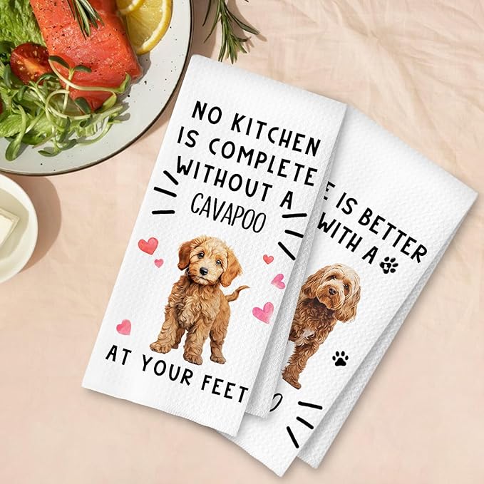 Cavapoo Dog Kitchen Towels, Cavapoo Gifts Dish Tea Towels for Kitchen Decor, Dog Lovers Gifts for Women Men Decorative Hand Towel, 16x24 Inches Set of 2
