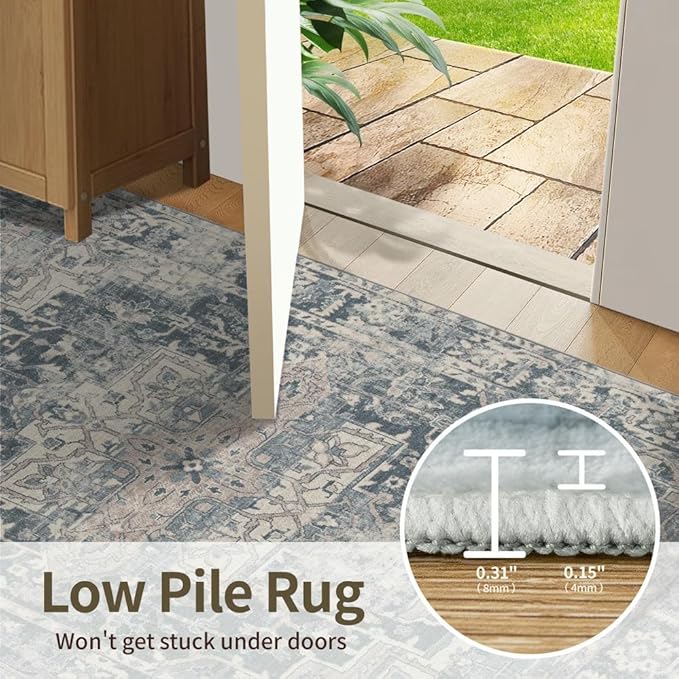 Entryway Rug Door Mat, Washable Samll 2x3 Rug, Blue Boho Front Door Mat, Non Slip Area Rugs, Low Pile Throw Accent Entry Carpet for Indoor Entrance, Bathroom and Kitchen(Blue 2x3ft)