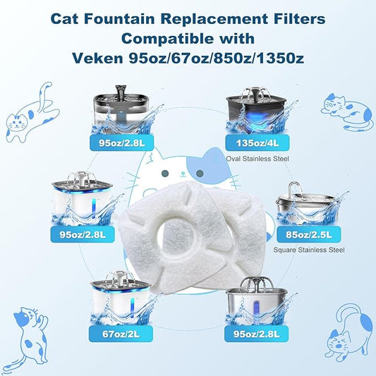 12Pcs Cat Fountain Replacement Filters,12Pack Cat Water Fountain Replacement Filters with 12Pack Pre-Filter Sponges, Pet Fountain Filter Fit for 95oz/2.8L Automatic Pet Fountain Cat Water Fountain