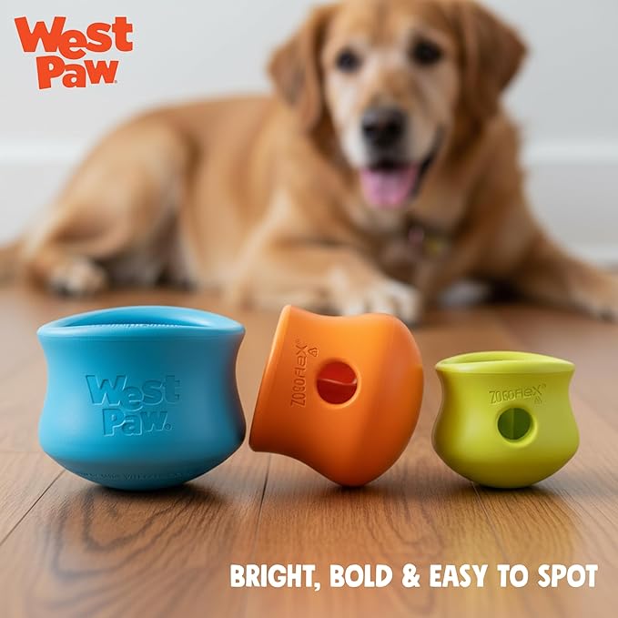 WEST PAW Zogoflex Toppl Interactive Treat Dispensing Puzzle Dog Toy for Mental Stimulation & Enrichment-Holds Kibble & Treats-Lickable, Freezable & Dishwasher Safe-Made in USA-Large-River Blue
