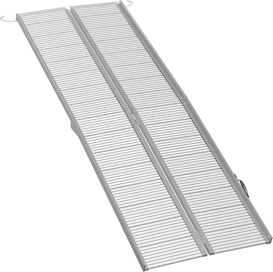 HOMCOM Wheelchair Ramp 8FT, Foldable Aluminum Threshold Ramp with Non-Slip Surface and Handle, 600lbs Weight Capacity, Suitcase Handicap Ramp for Home, Doorways, Curbs, Steps