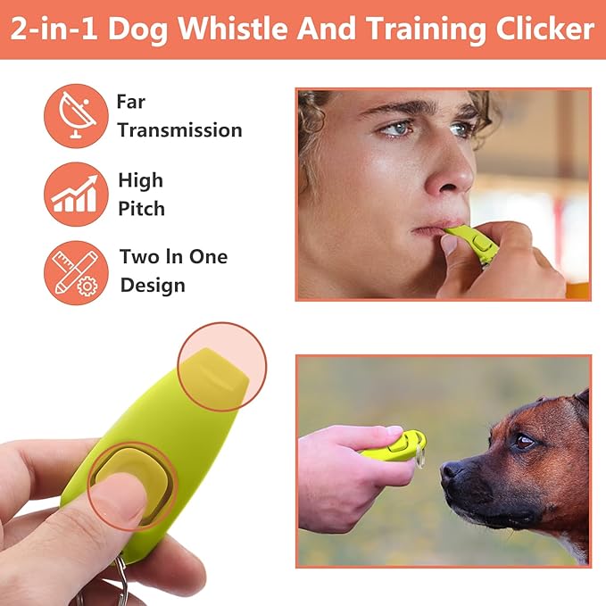 BARKIE Dog Training Kit - Treat Pouch, Pet Training Fanny Pack, 2 Puppy Training Clickers, Ultrasonic Silent Whistle, 2-in-1 Whistle Clicker, Clicker Training Guide Booklet, Dog Poop Bag (Grey)