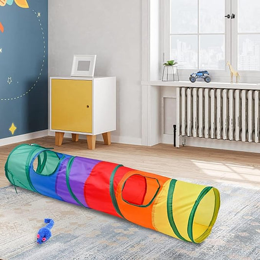 Cat Tunnel for Indoor Cats Interactive, Rabbit Tunnel Toys, Pet Toys Play Tunnels for Cats Kittens Rabbits Puppies Crinkle Pop Up Rainbow 45"
