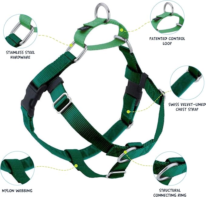 2 Hounds Design Freedom No Pull Dog Harness, Adjustable Harness and Leash Set, Easy Walking & Comfortable Control, Fits Small, Medium & Large Dogs, Solid Colors, Made in USA, 5/8" MD, Kelly Green