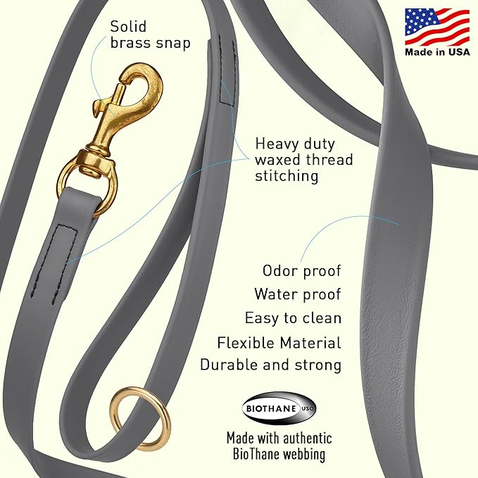 Viper Biothane K9 Working Dog Leash Waterproof Lead for Tracking Training Schutzhund Odor-Proof Long Line with Solid Brass Snap for Puppy Medium and Large Dogs 4ft, Battleship Gray