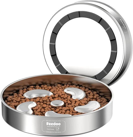Slow Feeder Dog Bowl-3Cups for Large Breeds, Double Wall Food-Grade Stainless Steel, Heavy Duty with Non-Slip Rubber Base, Puzzle Maze Bowl to Slow Down Eating
