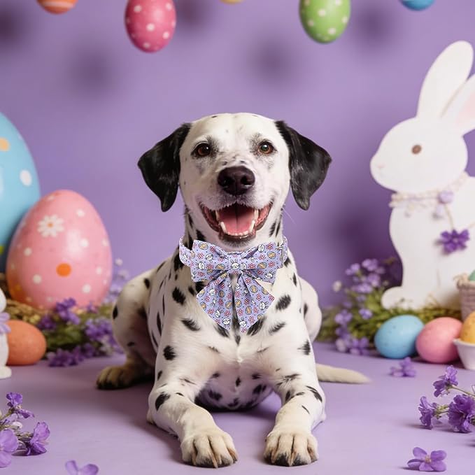 Maca Bates Easter Day Egg Dog Collar with Sailor Bow Tie for Extra Large Girl Boy Dogs, Purple Cute Bunny Rabbit Pattern,Adjustable Durable Soft Breakaway Collars for Male Female Puppy