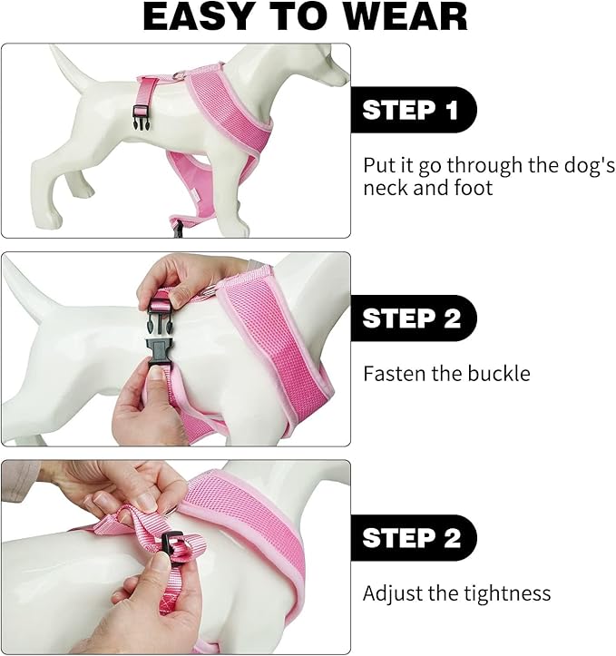 BINGPET No Pull Dog Harness Medium Sized Dog,Breathable Mesh Puppy Cat Harnesses,Adjustable Escape Proof Pet Outdoor Harnesses,Soft & Lightweight Small Dog Harness for Training and Walking,Pink, M