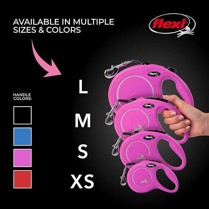 FLEXI New Classic Cord Retractable Dog Leash for X-Small Dogs up to 18 lbs. – 10 ft., Pink | Tangle-Free Pet Walking Leash with One-Handed Brake, Pause, Lock|German Quality Product