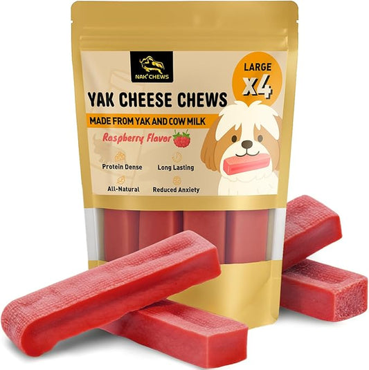 Chews Himalayan Yak Cheese Dog Chews Raspberry Flavor Large - Natural Long Lasting Dental Treat for Large Dogs - High Protein & Calcium - Gluten-Free Lactose-Free - 3-3.5 oz (4 Pack)