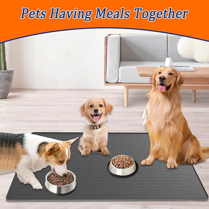 48"x32" Extra Large Pet Food Mat, 1.5MM Super Thick Silicone Dog Mats for Food and Water, XXXL Nonslip Pet Feeding Mats for Floors,Dog Cat Bowl Mat with Raised Edges, Light Gray