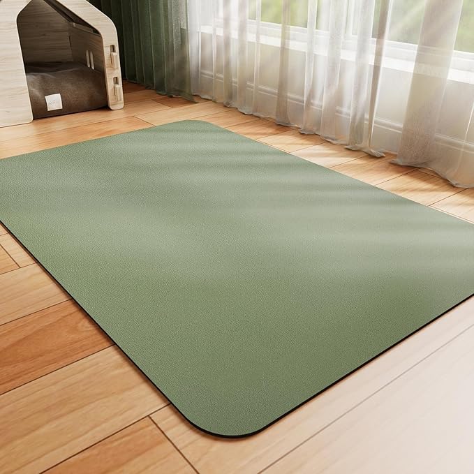 Dog Food Mat - Absorbent Cat Mat for Food and Water, No Stains Pet Feeding Bowl Mat, Easy to Clean Pet Placemats, Quick Dry Dog Water Dispenser Mat for Messy Drinkers | Green 12"x 19"